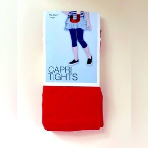 Red Capri length footless tights leggings size medium large